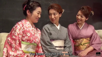 Maki Hojo brings her friends for a wild kimono fuck