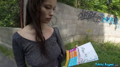 Busty Asian student rides a fat cock under the bridge