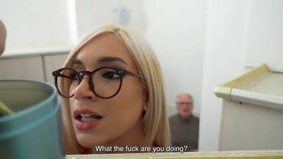 A fit blonde woman is fucked by a mature pervert