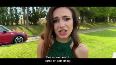 Redhead in a field, giving a Bj before doggy style