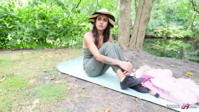 Brunette eating his ass and letting him punish her pussy