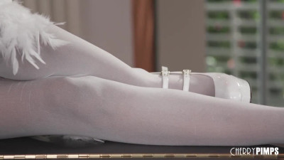 The ebony woman listens to the piano before getting banged