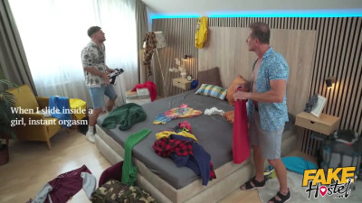 Thin brunette does a k inky thing with her cuckold