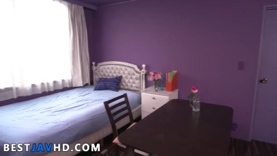 Japanese bimbo on her knees and servicing a big idck