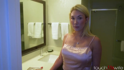 Busty blonde woman is doing it with a bald dude