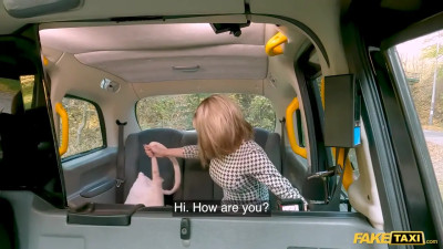 Blonde with big tits is going to fuck a step-taxi driver